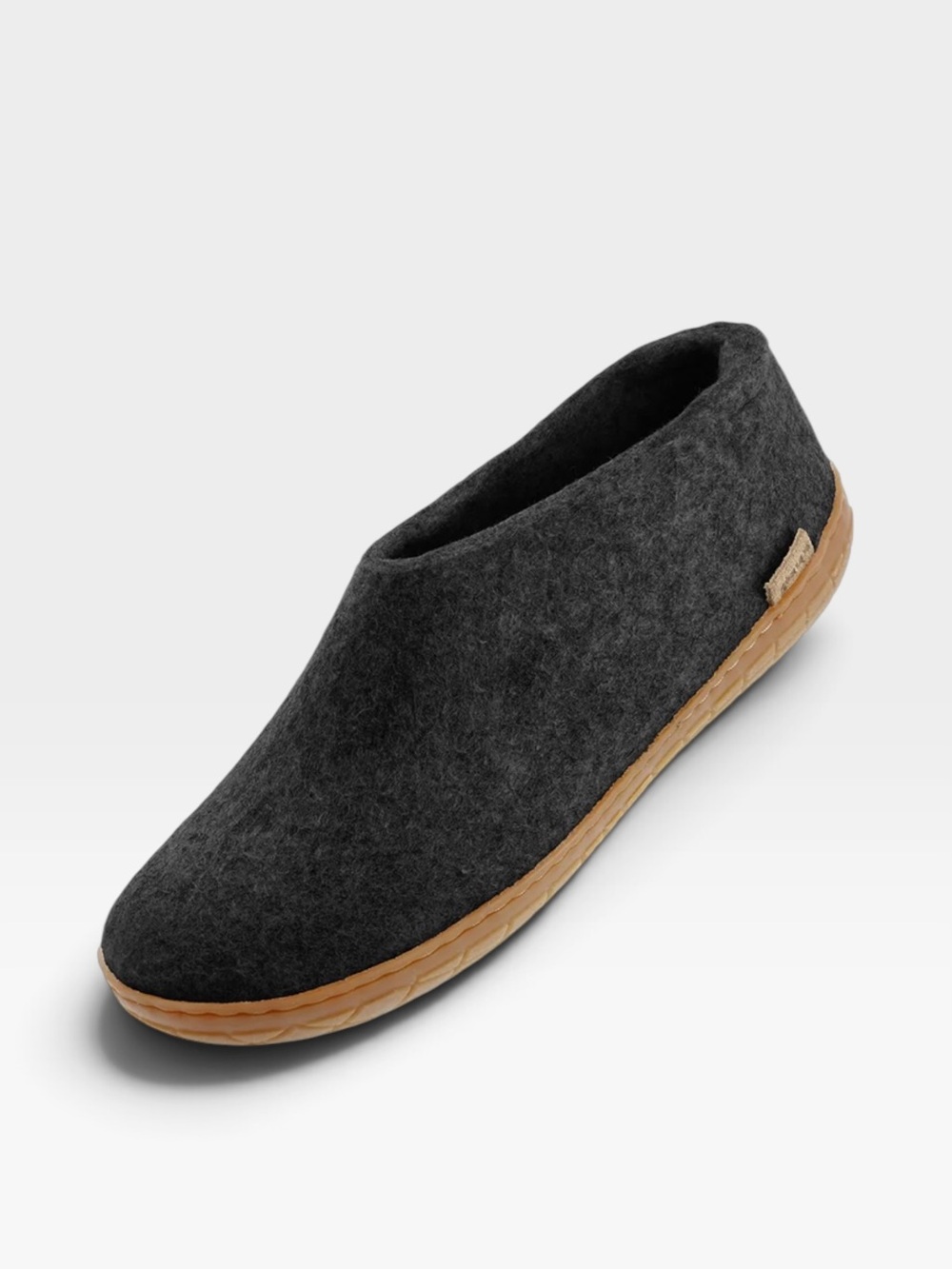 glerups charcoal colored wool cozy shoe slipper Natural Rubber Sole in honey |43